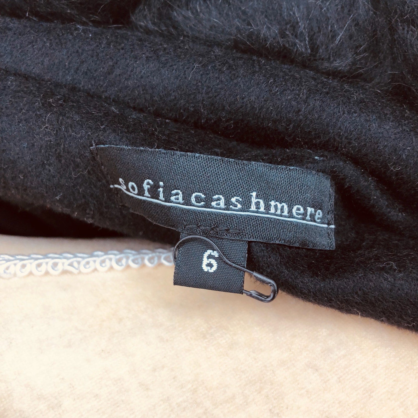 Sofia Cashmere Women Long Full Length Coat 6 Black Fur Collar Wool Cashmere NWOT