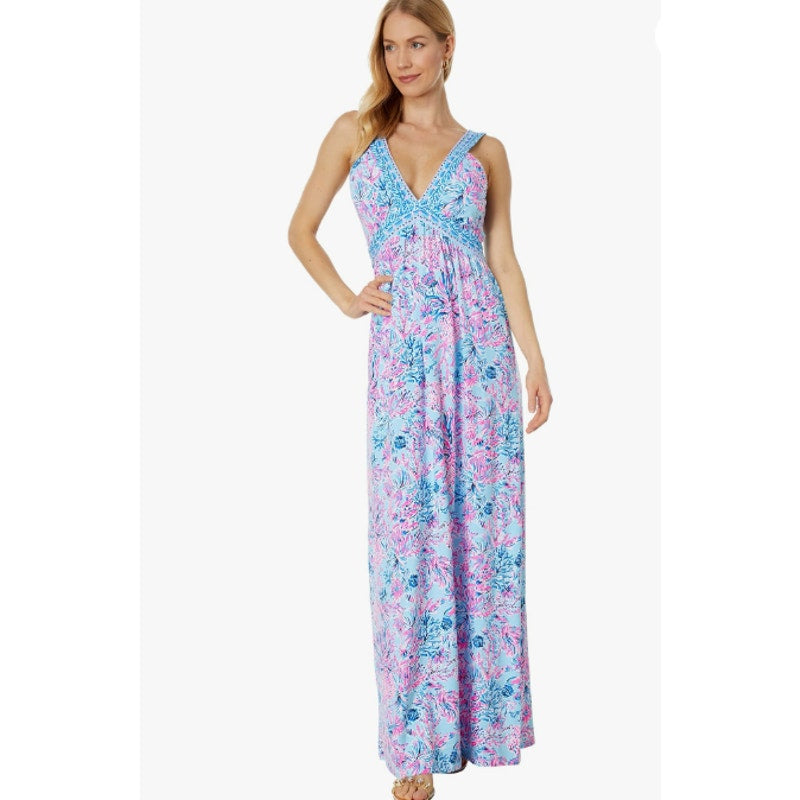 LILLY PULITZER Serena V-Neck Maxi Dress Size 2 Celestial Blue Seek and Sea NWT