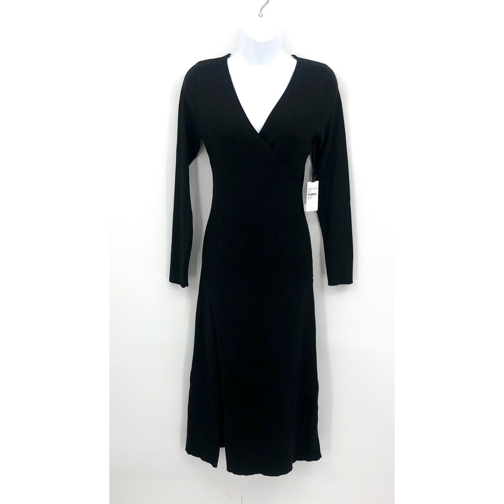 ASTR The Label Cross Front Slit Long Sweater Dress Large Black Knit VNeck NWT