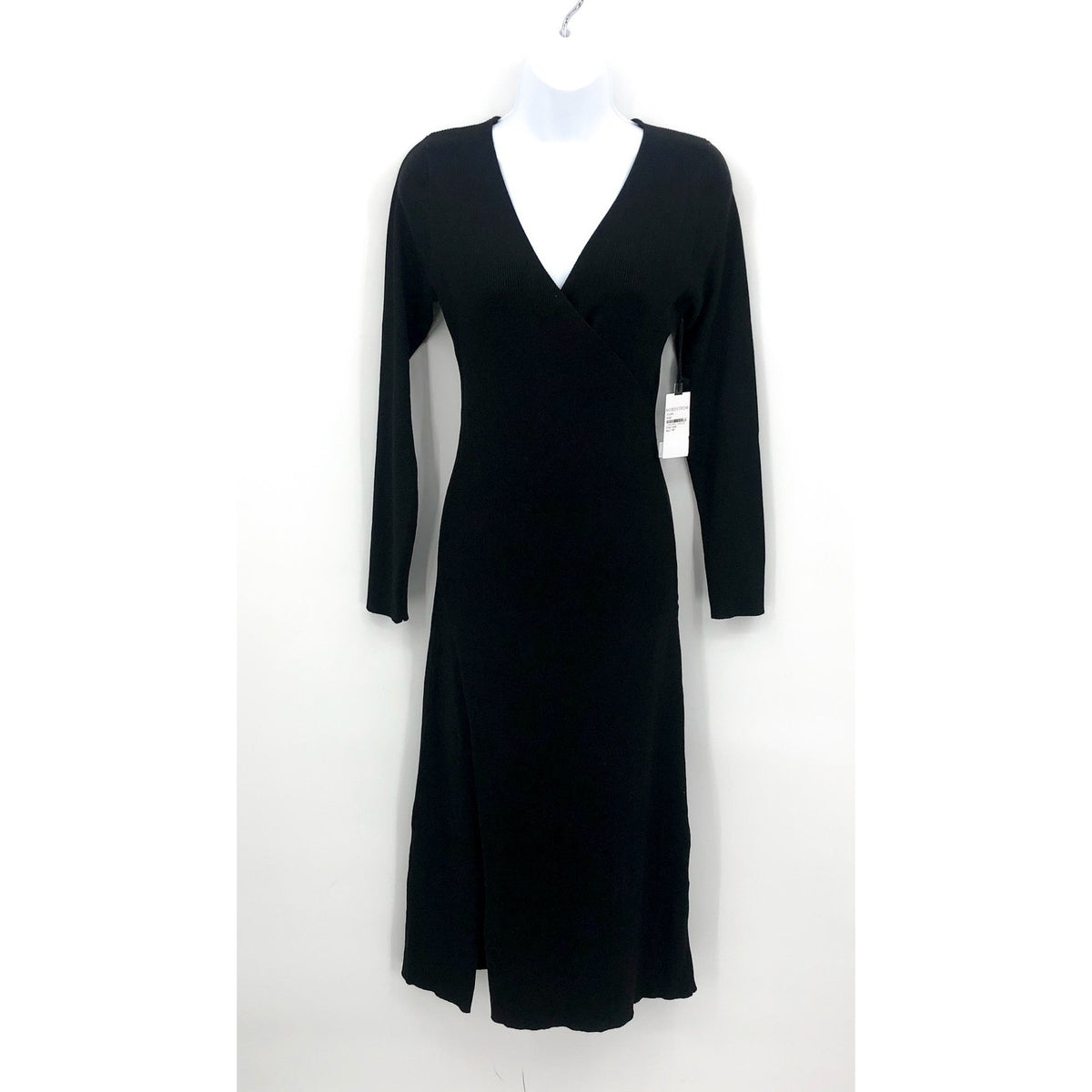 ASTR The Label Cross Front Slit Long Sweater Dress Large Black Knit VNeck NWT