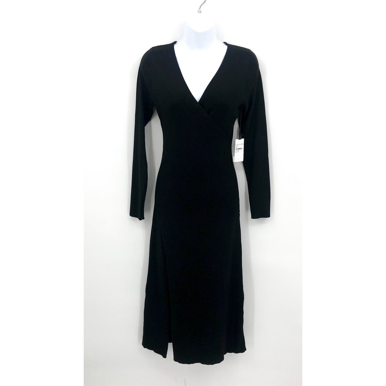 ASTR The Label Cross Front Slit Long Sweater Dress Large Black Knit VNeck NWT