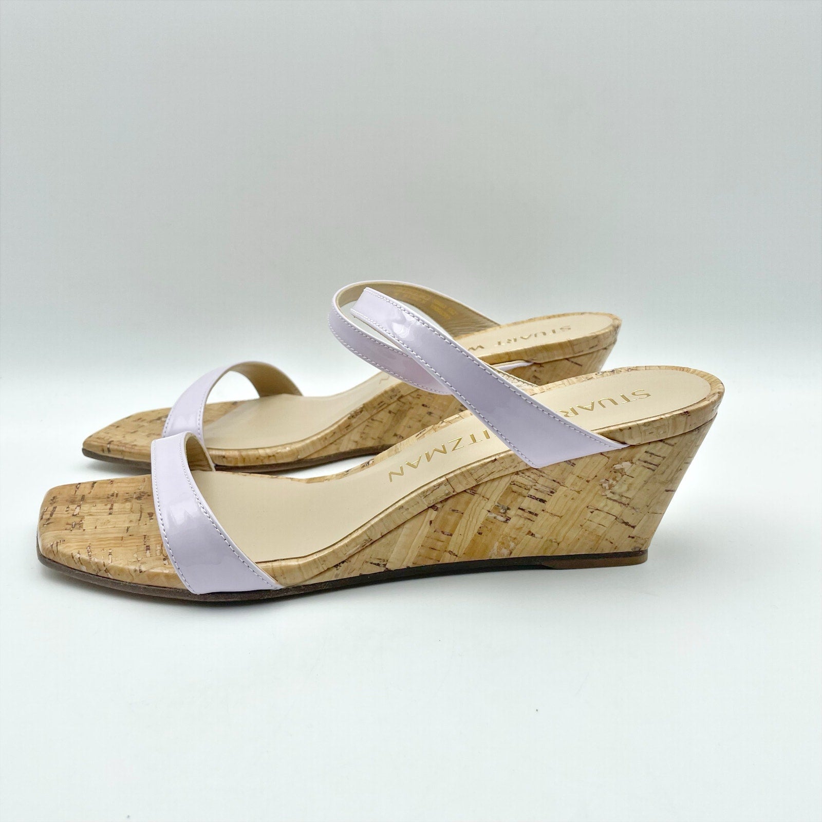 Stuart Weitzman Womens Aleena 50 Wedge Sandals Size 8 EU 38.5 Lilac Leather NWOB