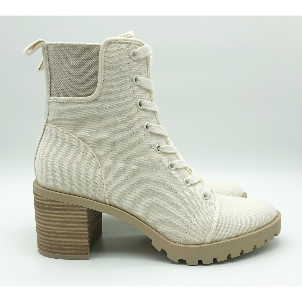 Dolce Vita Womens Combat Boots Size 6.5 Stacked Heel Off White Canvas NWOB