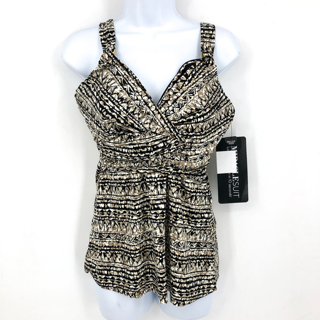 MIRACLESUIT Women's Lynx Plunge Tankini Top Size 36DD Gold Black Printed NWT