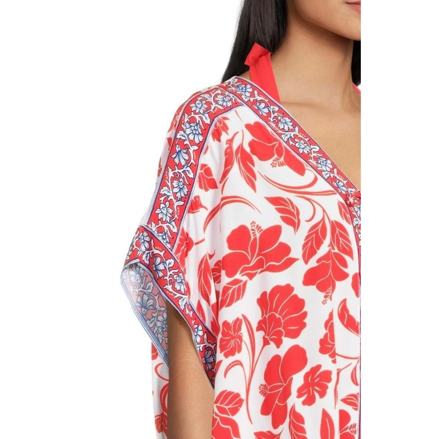 TOMMY BAHAMA Women's Fiori Border Beach Tunic Cover Up Large XL White Red NWT