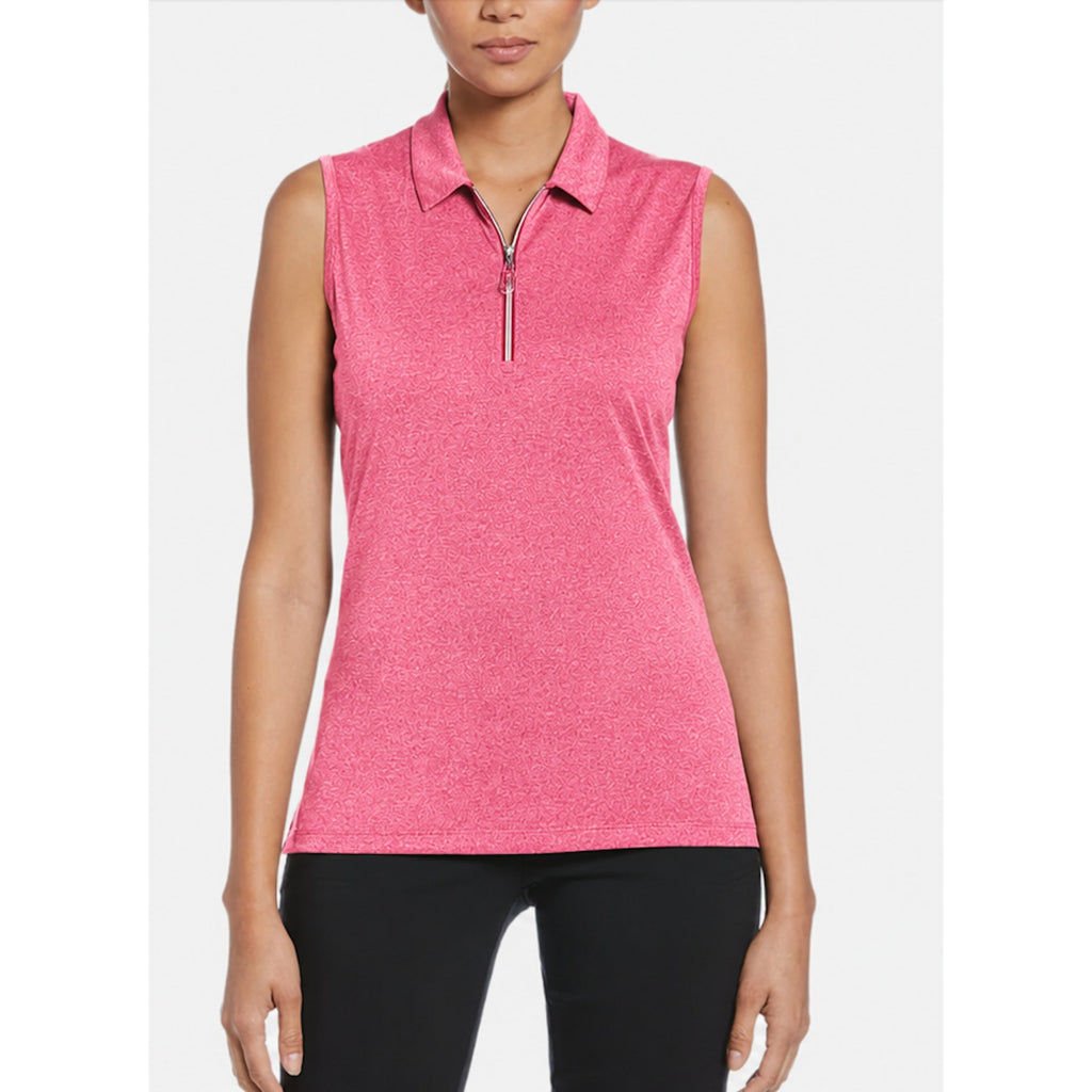 CALLAWAY Womens Sleeveless Polo Shirt XS Pink Peacock 1/4 Zip Golf NWT