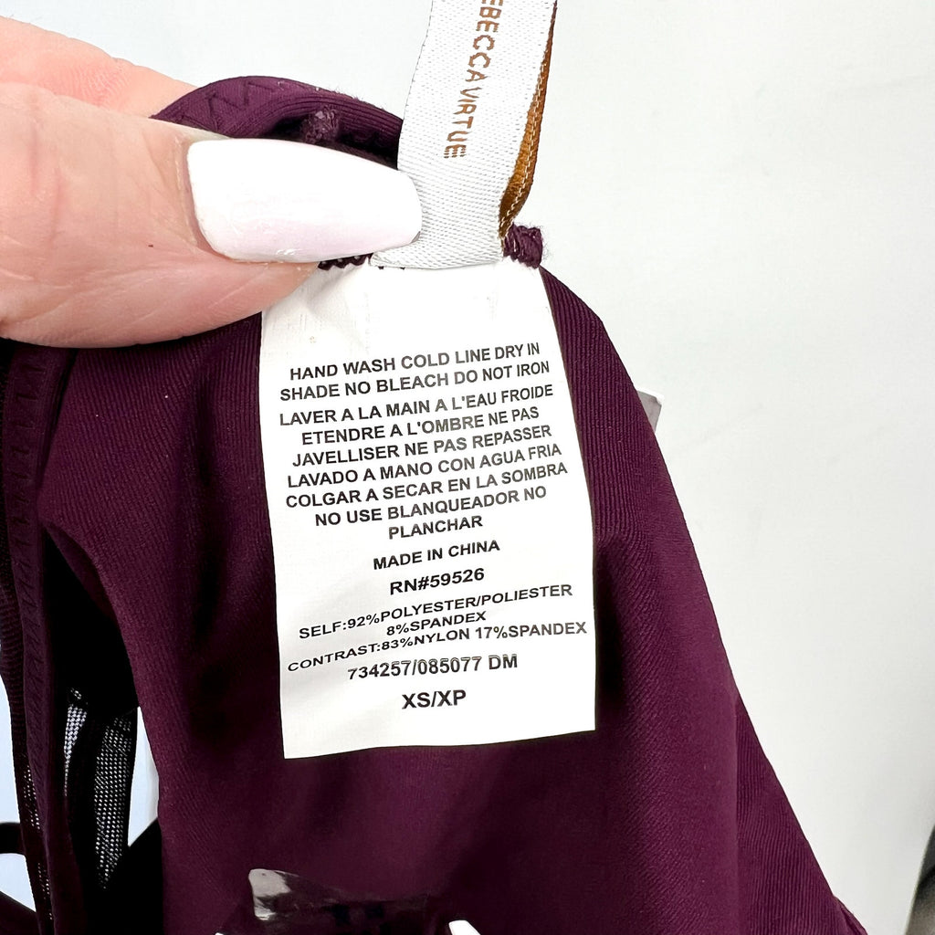 BECCA Women's Muse Mesh-Inset Side-Tie Bikini Bottoms XS Purple Aubergine NWT