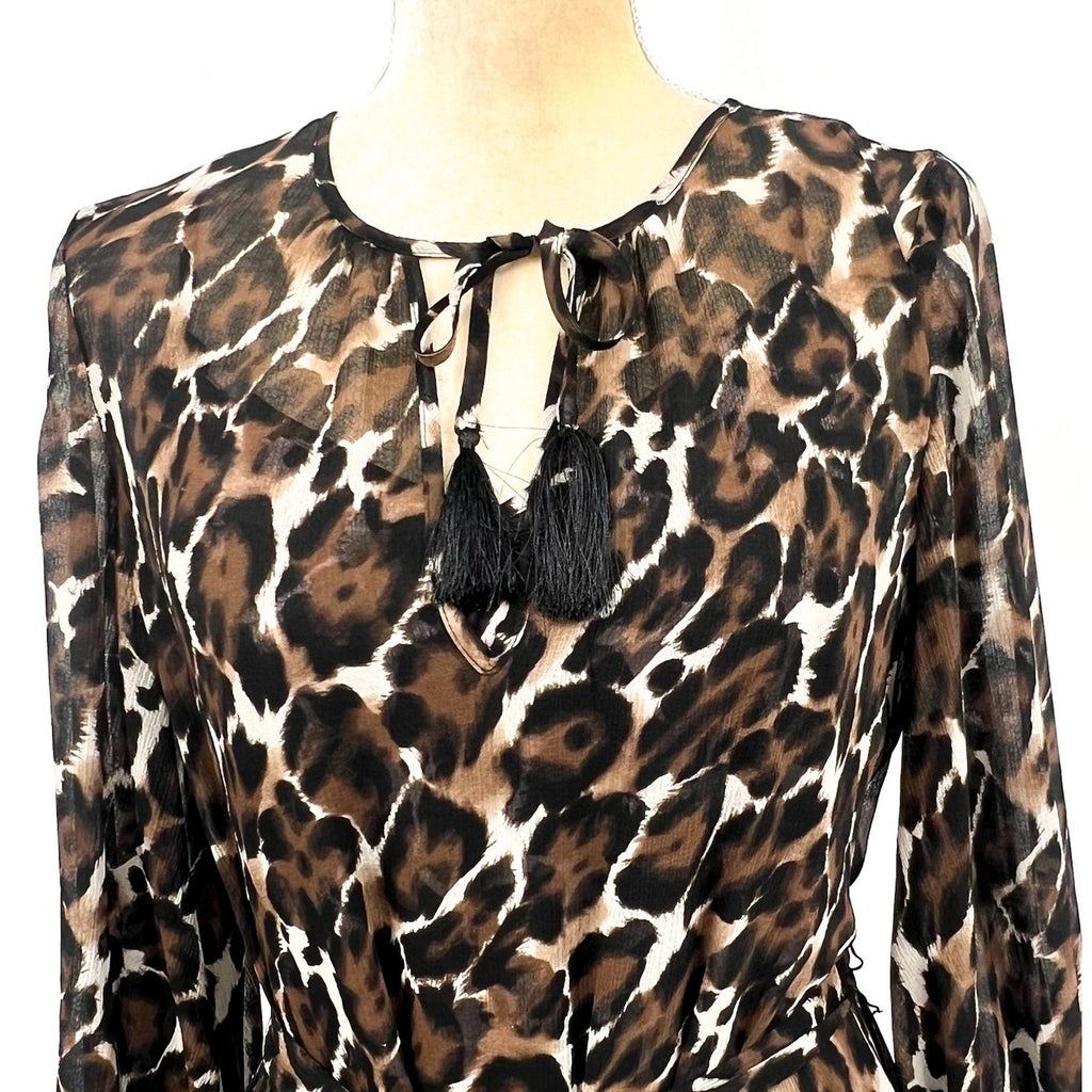 TRINA TURK Women's Shalina Tie-Waist Maxi Dress Large Black Lampoul Leopard NWT