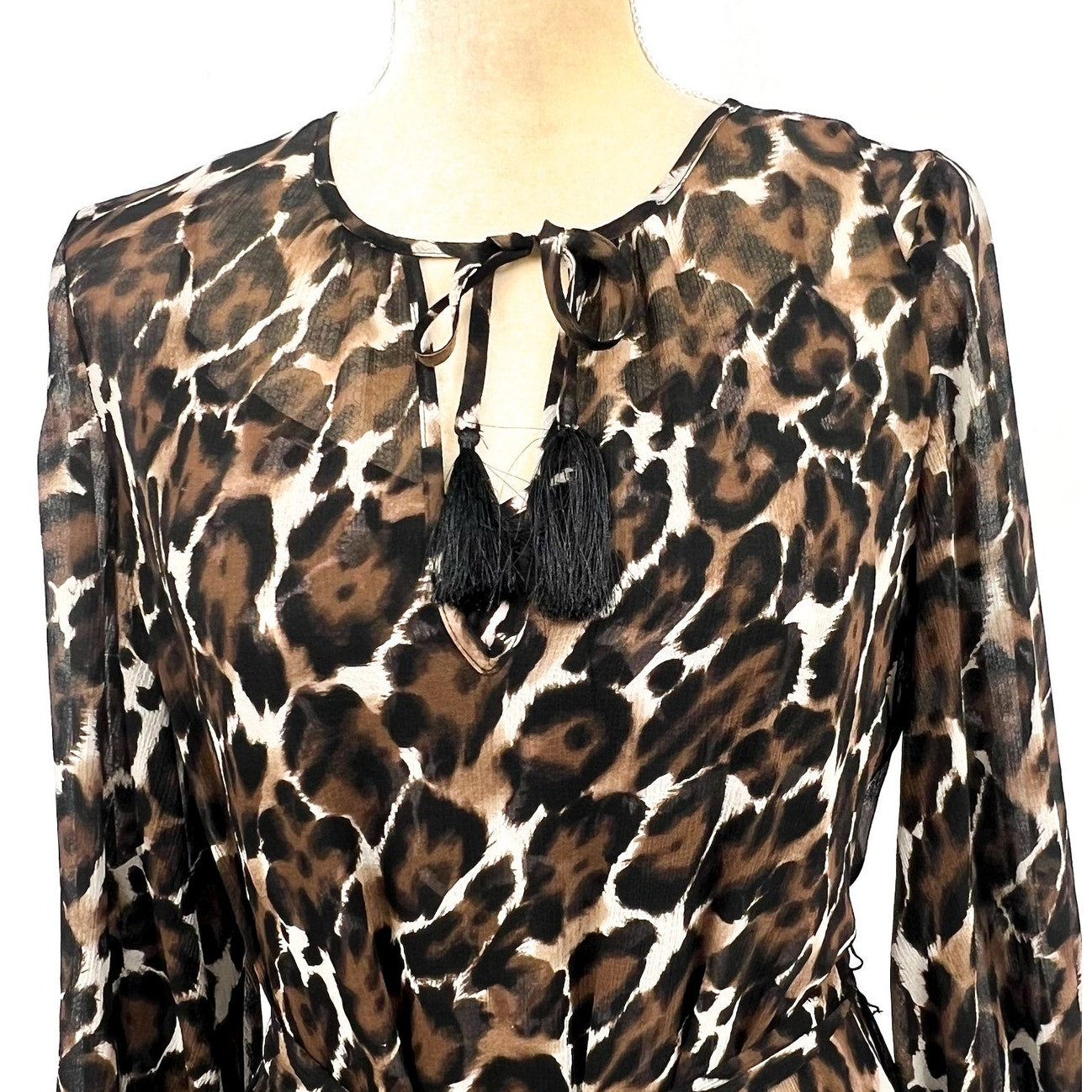 TRINA TURK Women's Shalina Tie-Waist Maxi Dress Large Black Lampoul Leopard NWT
