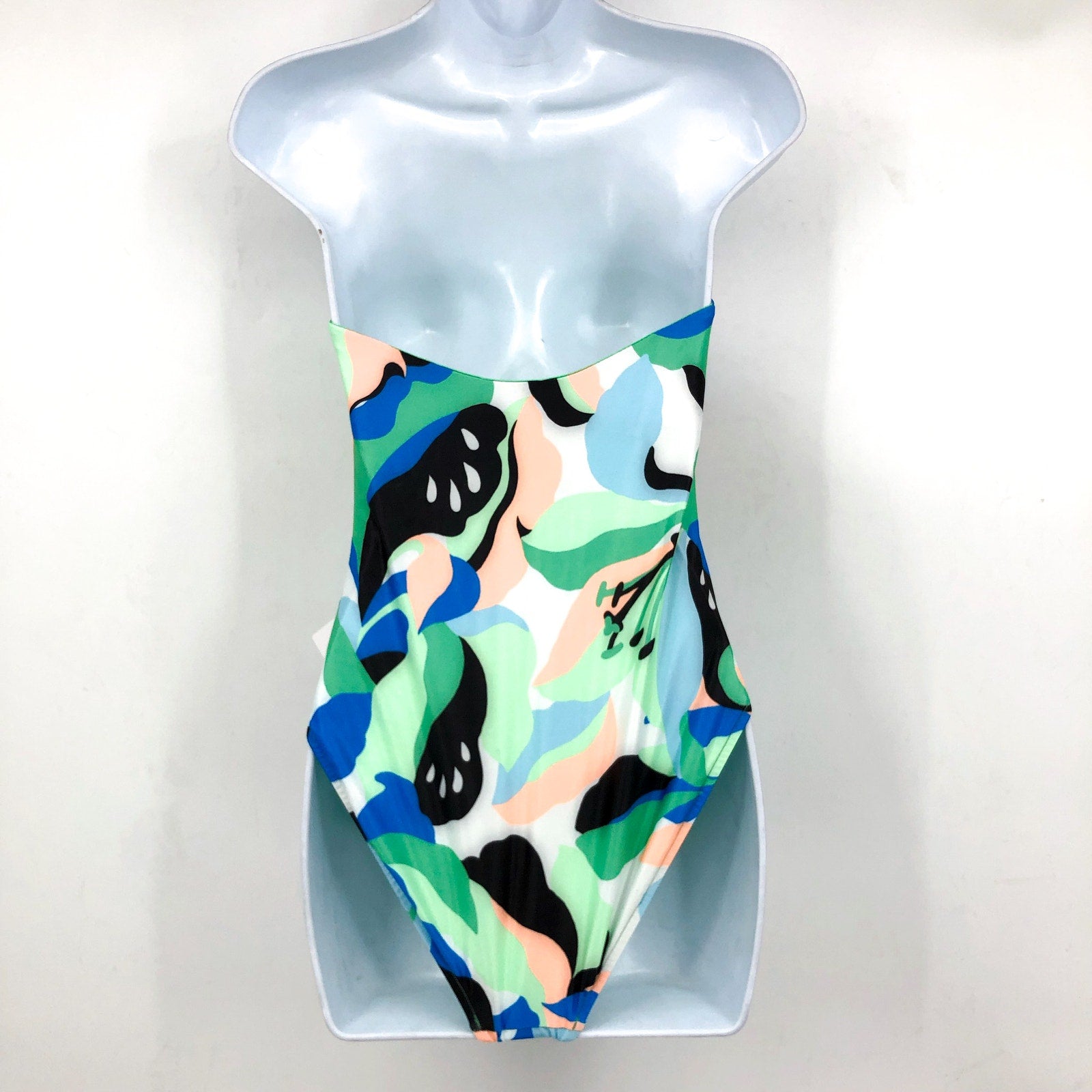 SEAFOLLY Women's Rio Bandeau One Piece Swimsuit Size 10 DD Jade Green Print NWT