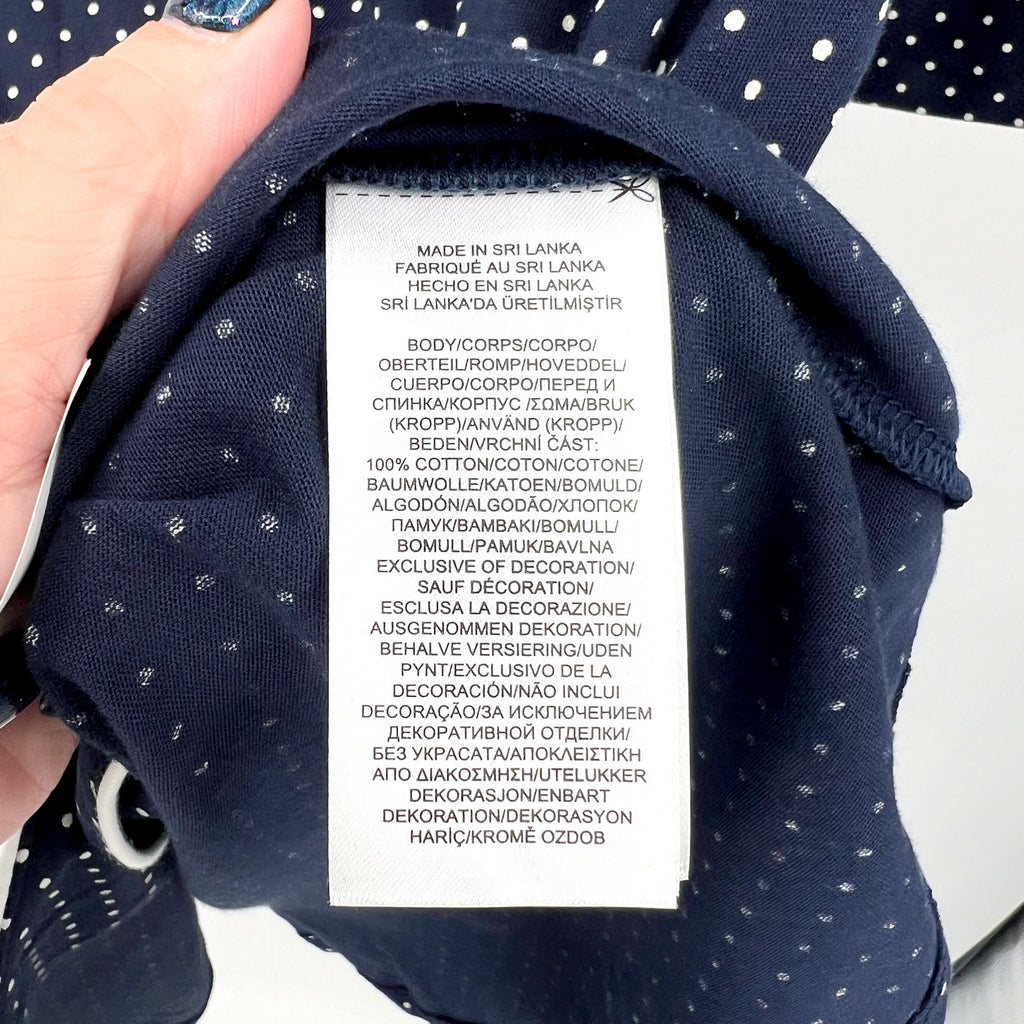 LAUREN RALPH LAUREN Womens Cotton Sleep Shirt Medium Navy Blue White Dot NWT