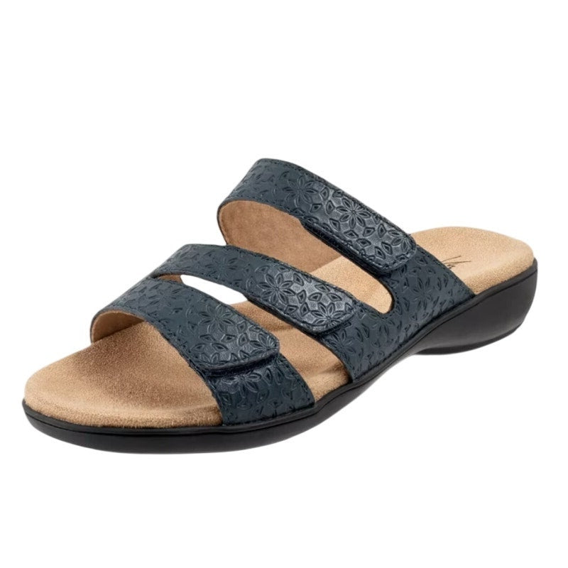 Trotters Womens Rose Tool Sandals Size 9.5 Wide Navy Blue Leather NIB