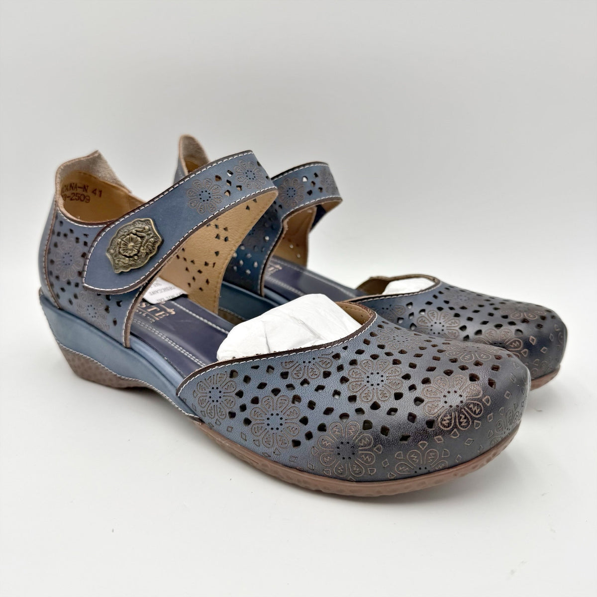 L'Artiste Womens Americana Sandals EU 41 US 9.5-10 Navy Blue Leather NIB