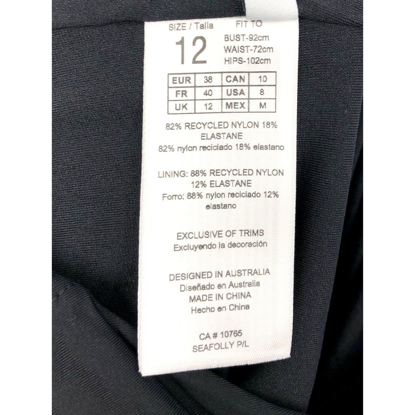 SEAFOLLY Women's Plain Zip Front Swim Surfsuit Size 8 Black Long Sleeve