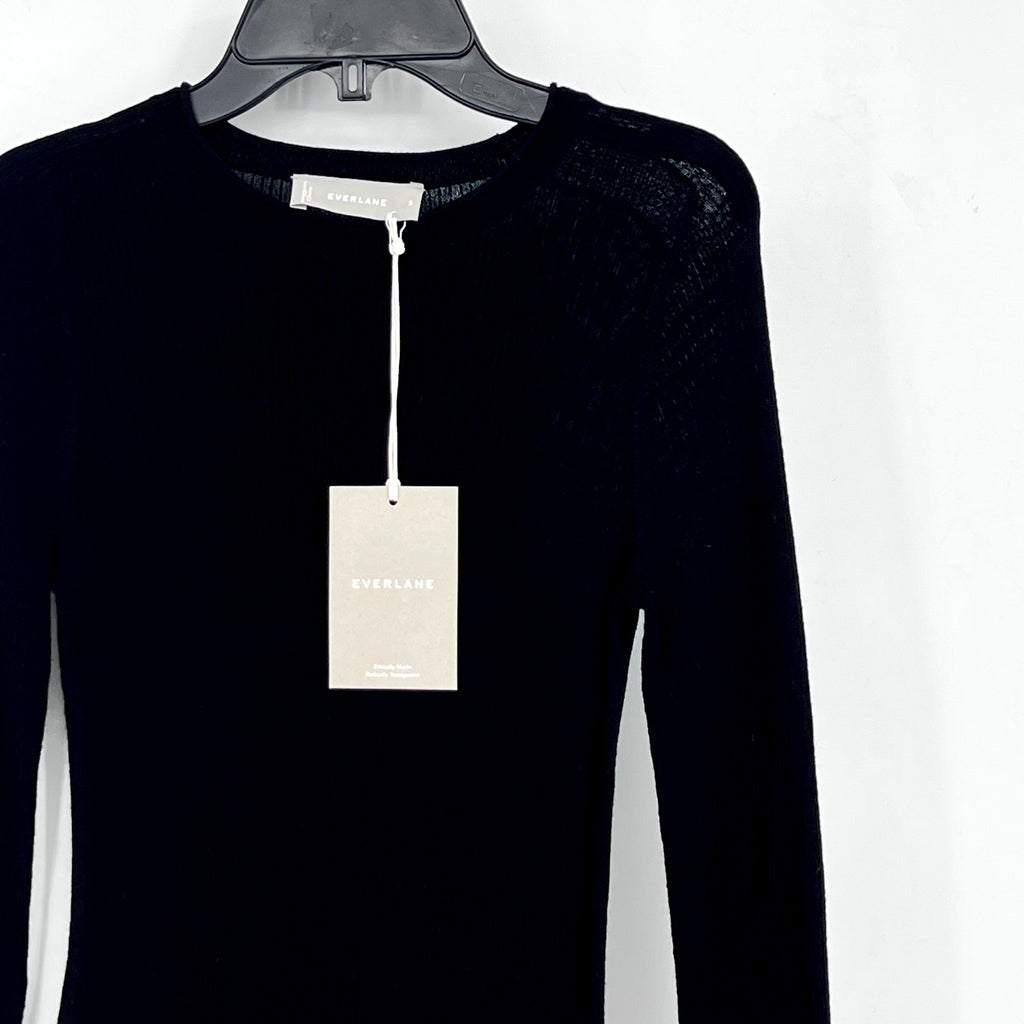 EVERLANE Women's The Long-Sleeve Sweater Tee Small Black Ultrafine Merino NWT