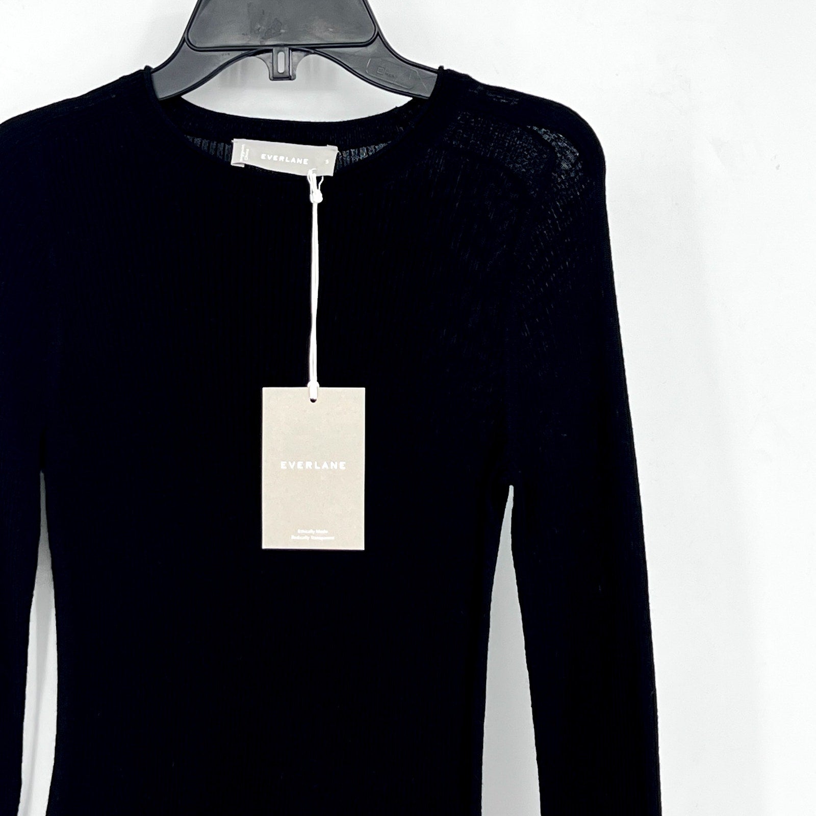 EVERLANE Women's The Long-Sleeve Sweater Tee Small Black Ultrafine Merino NWT