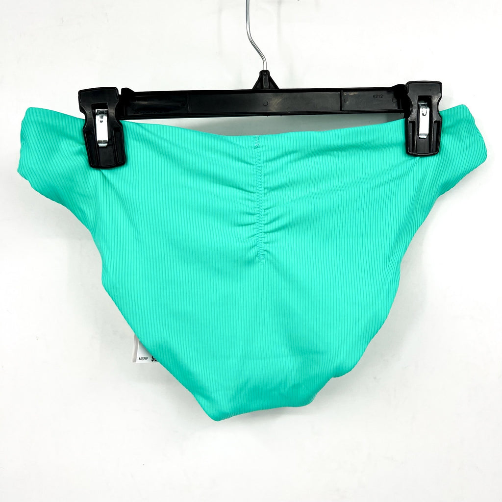 BECCA Modern Edge Shirred American Bikini Bottom Medium Green Aqua Sea NWT