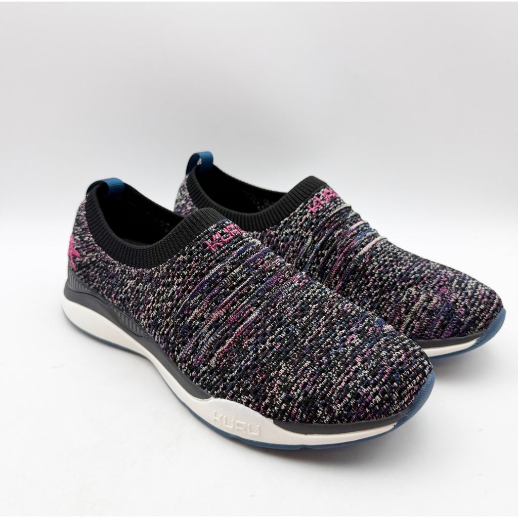 Kuru Womens Stride Casual Sneakers Size 8 Jet Black Confetti Knit Slip On NWOB