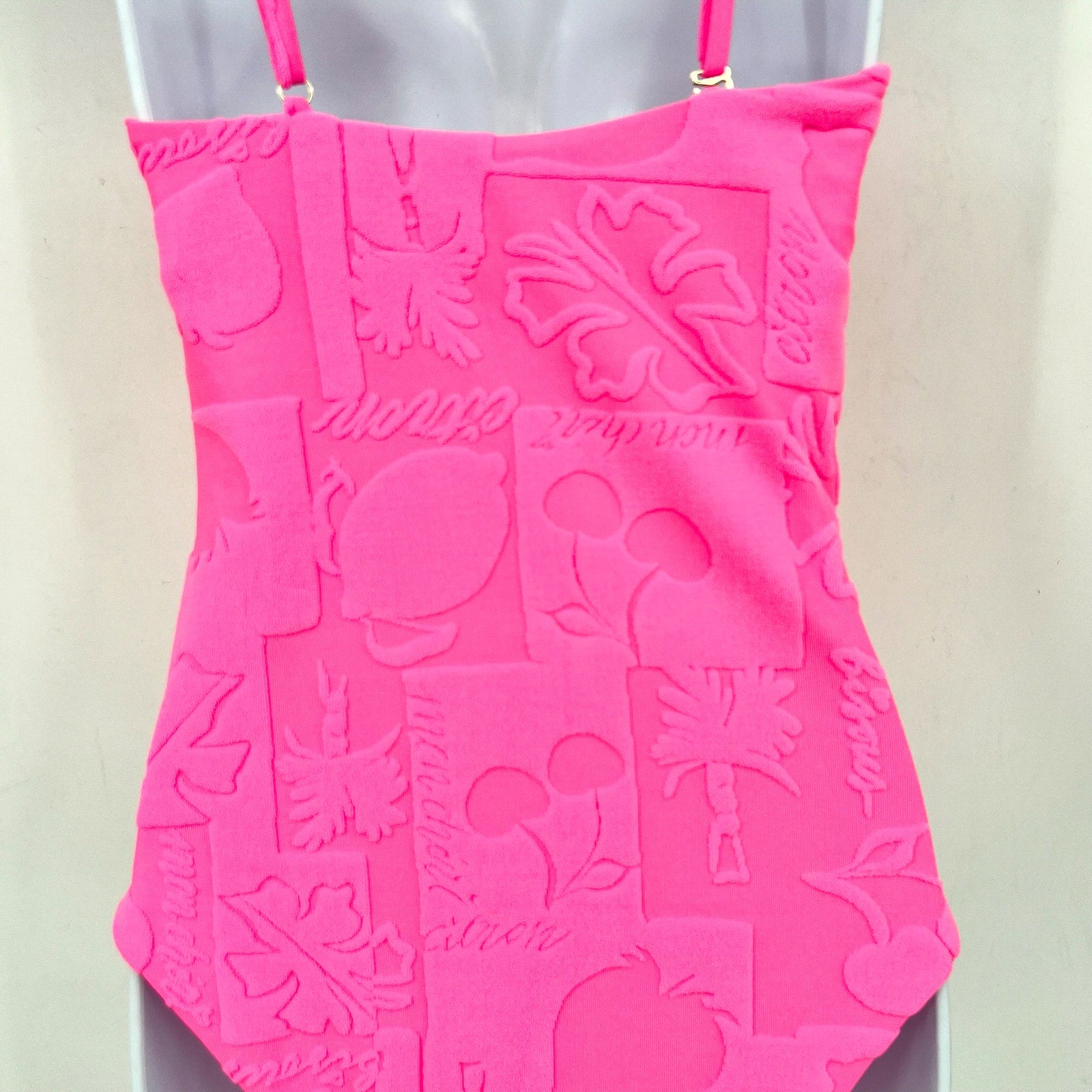BEACH RIOT Women's Athena One-Piece Swimsuit Small Bright Pink Print Terry NWT