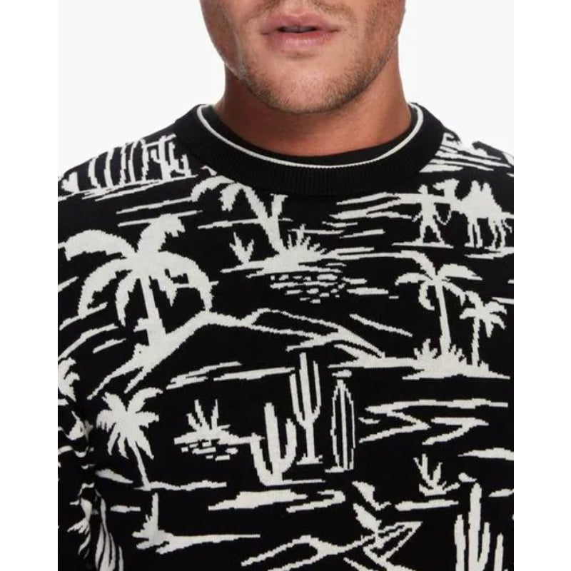 SCOTCH & SODA Mens Pullover Woven Sweatshirt XL Black White Palm Print NWT