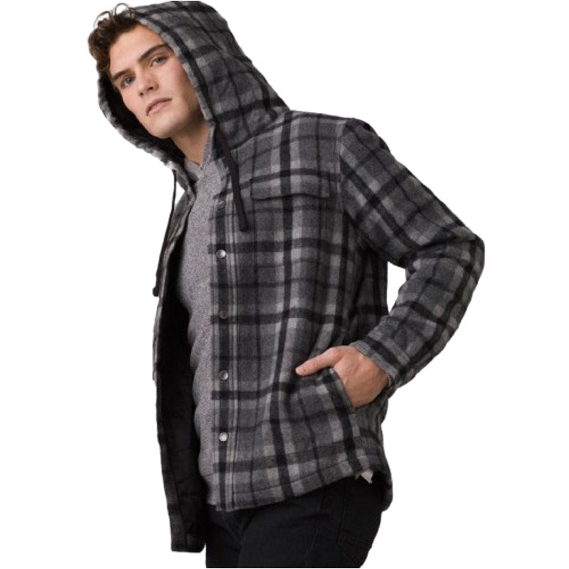 PRANA Men's Asgard Hooded Flannel Shirt Jacket XXL Gray Charcoal Plaid NWT