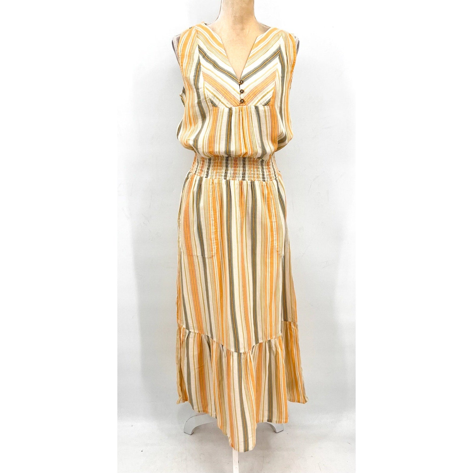 PRANA Women's California Dreaming Maxi Dress Medium Golden Hour Stripe NWT