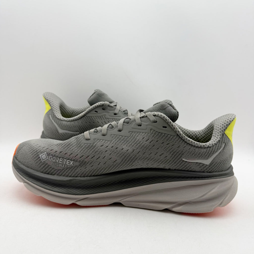 Hoka Mens Clifton 9 GTX Running Sneakers US 10 D Grey Orange WP Athletic NWOB
