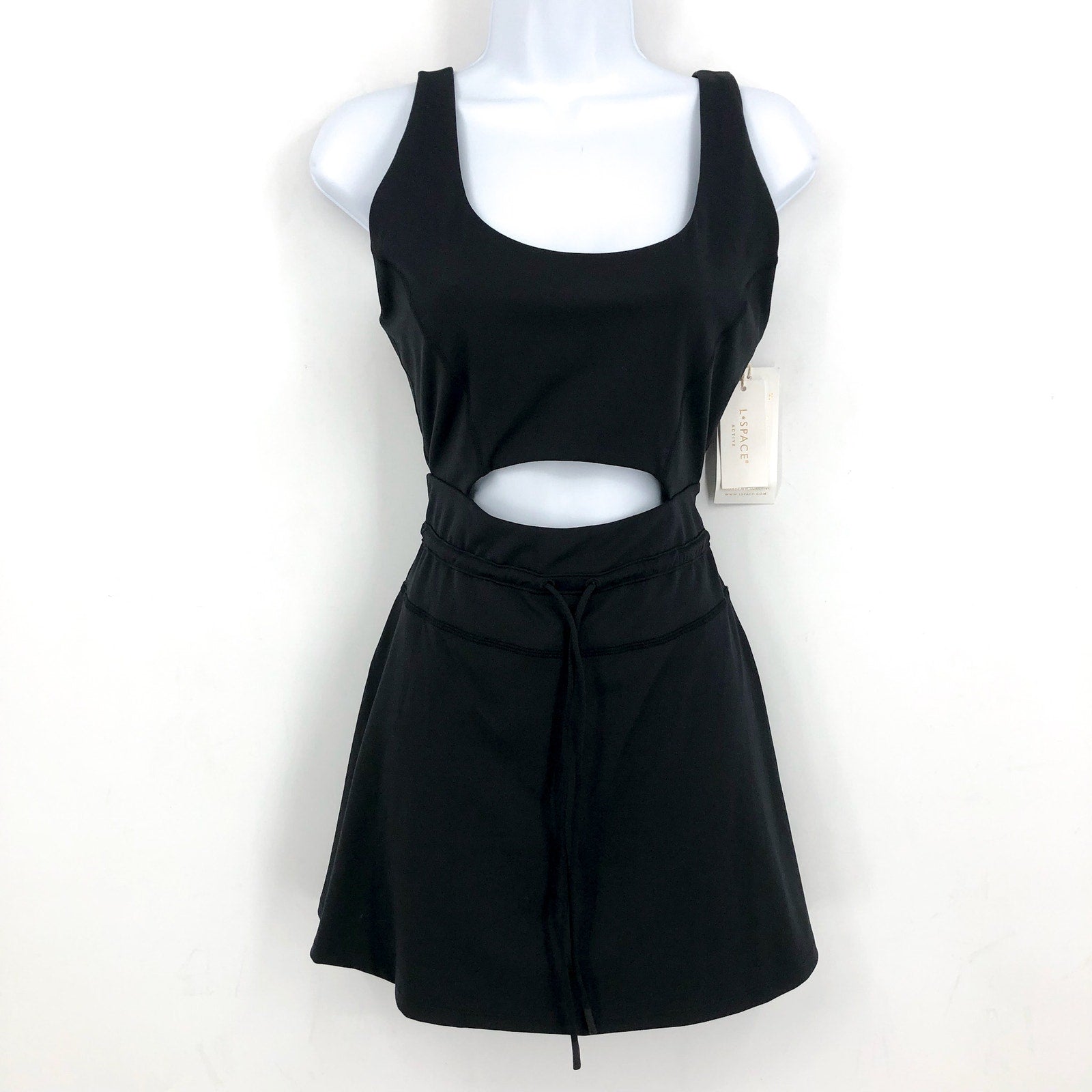 L*SPACE Women's Patterson Athletic Dress Large Black Tank Built in Short  NWT