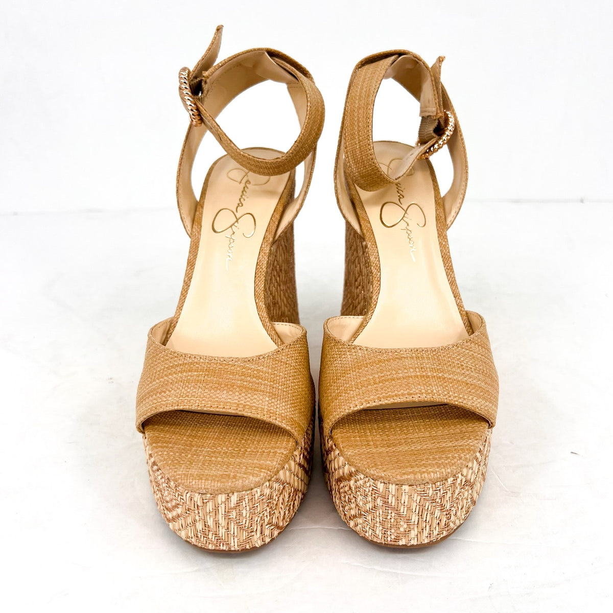JESSICA SIMPSON Kamindi Espadrille Wedge Sandals Size 7M Tan Natural Raffia NWOB