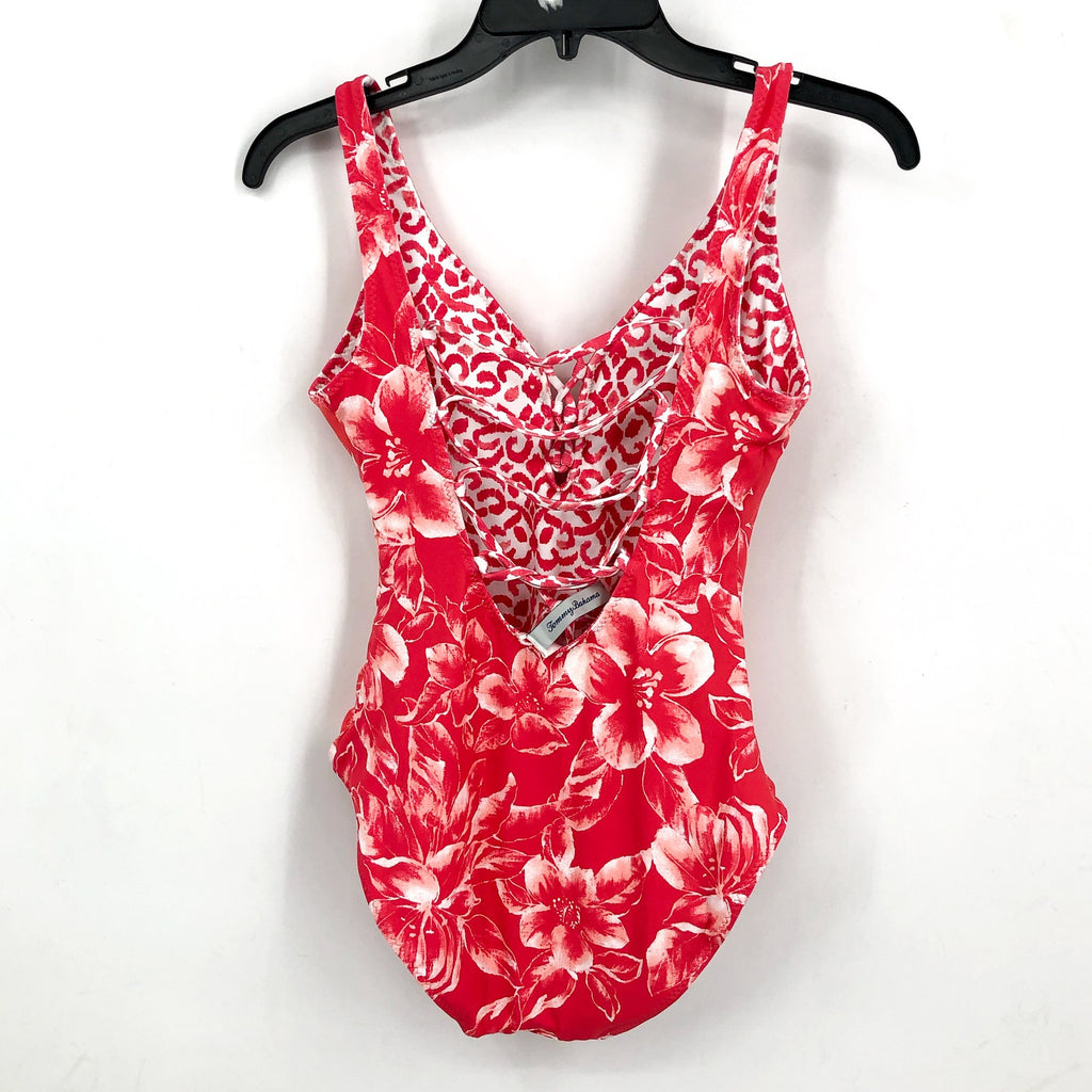 TOMMY BAHAMA Scrolls Reversible One-Piece Swimsuit Size 4 Pink Lace Back NWOT
