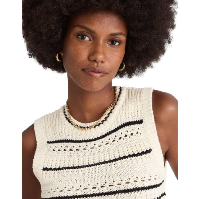 MADEWELL Womens Striped Sweater Vest Medium Cream Black Stripe 100% Cotton NWT