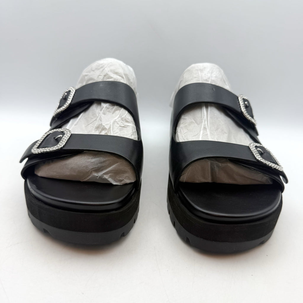Vionic Womens Capitola Lug Platform Sandals US 11 Black Leather Rhinestone NWOB
