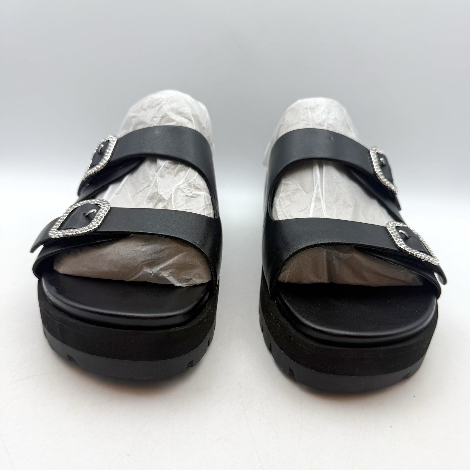 Vionic Womens Capitola Lug Platform Sandals US 11 Black Leather Rhinestone NWOB