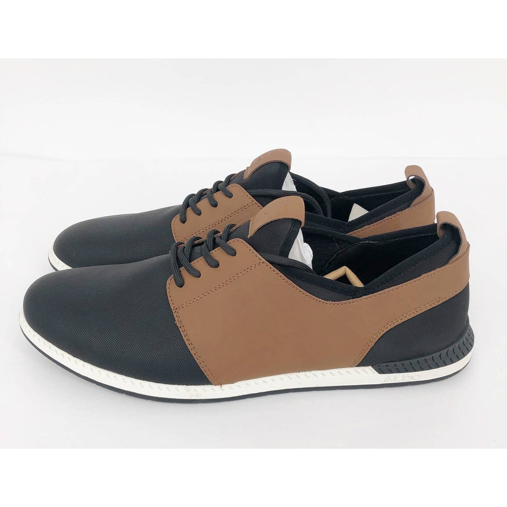 Aldo Mens Chase Casual Sneakers 13 Tan Black Lace Up Low Top Leather Modern NWOB
