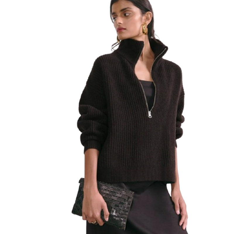 EVERLANE Women's The Half-Zip Sweater Small Luxe Merino Black Long Sleeve NWT