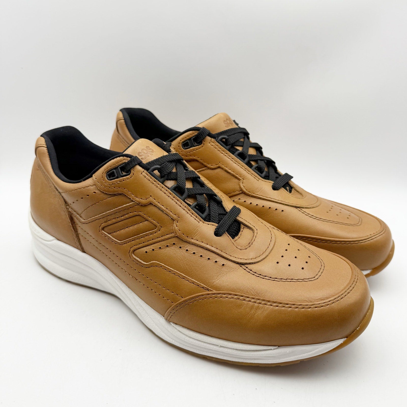 SAS Mens Journey Lux Leather Sneakers US 9.5 M Brown White Lace Up NIB