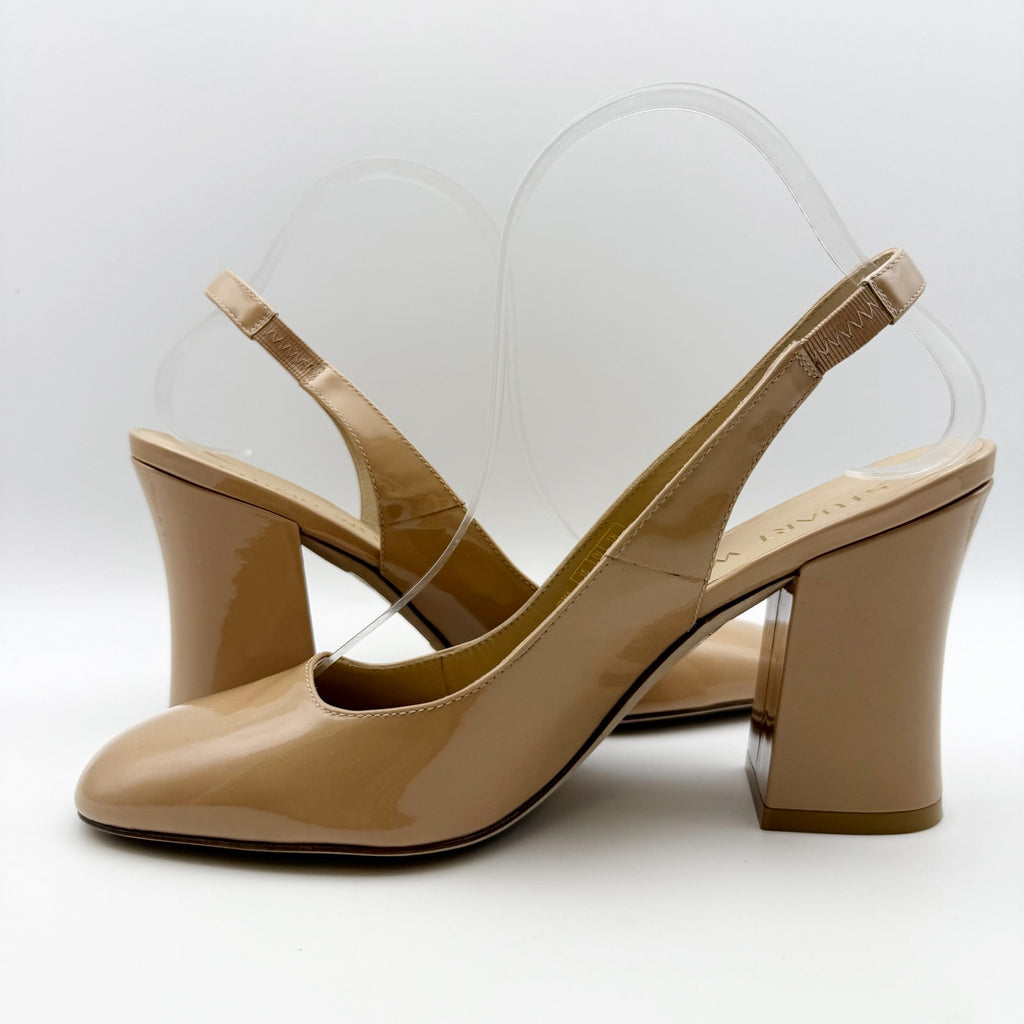 Stuart Weitzman Womens Curve Block Slingback Heels US 8 Nude Patent Leather NWOB