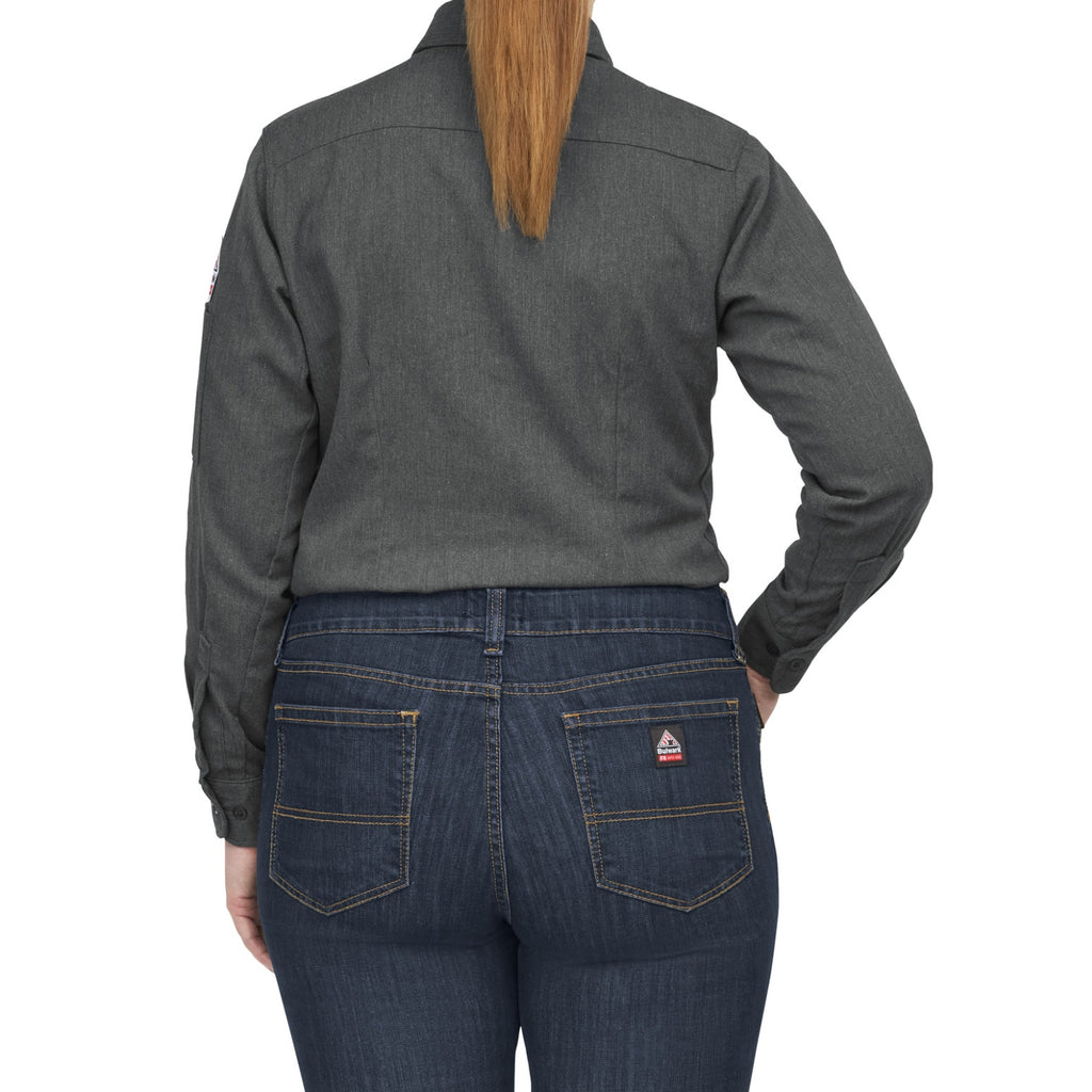 BULWARK Women's iQ Series Comfort Woven FR Shirt XL Dark Grey Long Sleeve NWT