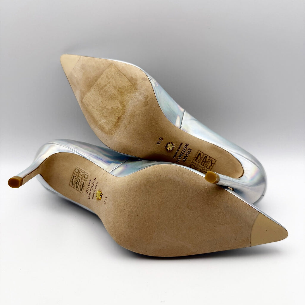 Stuart Weitzman Womens Iridescent Scallop Pumps US 6.5 Silver NWOB