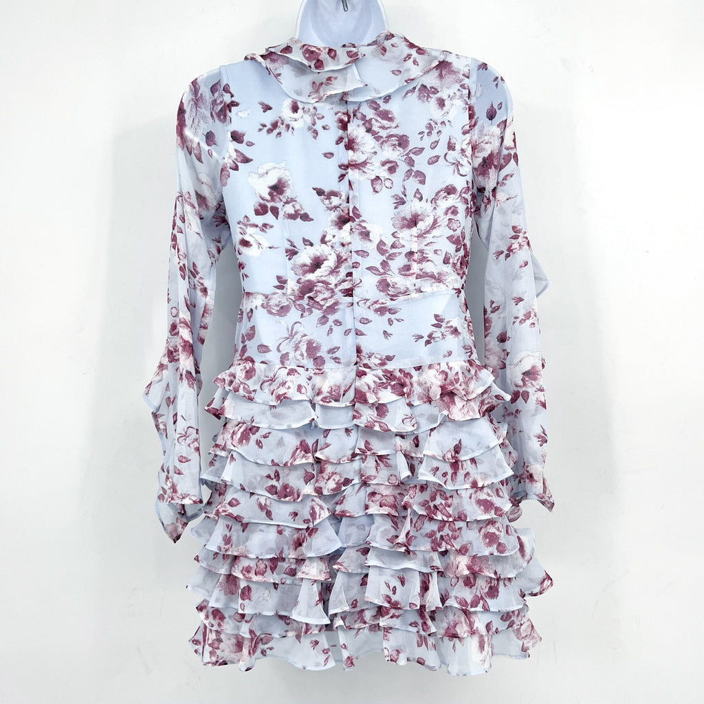 BARDOT JUNIOR Girl's Lianna Floral Frill Dress Size 14 Sky Blue Long Sleeve NWT