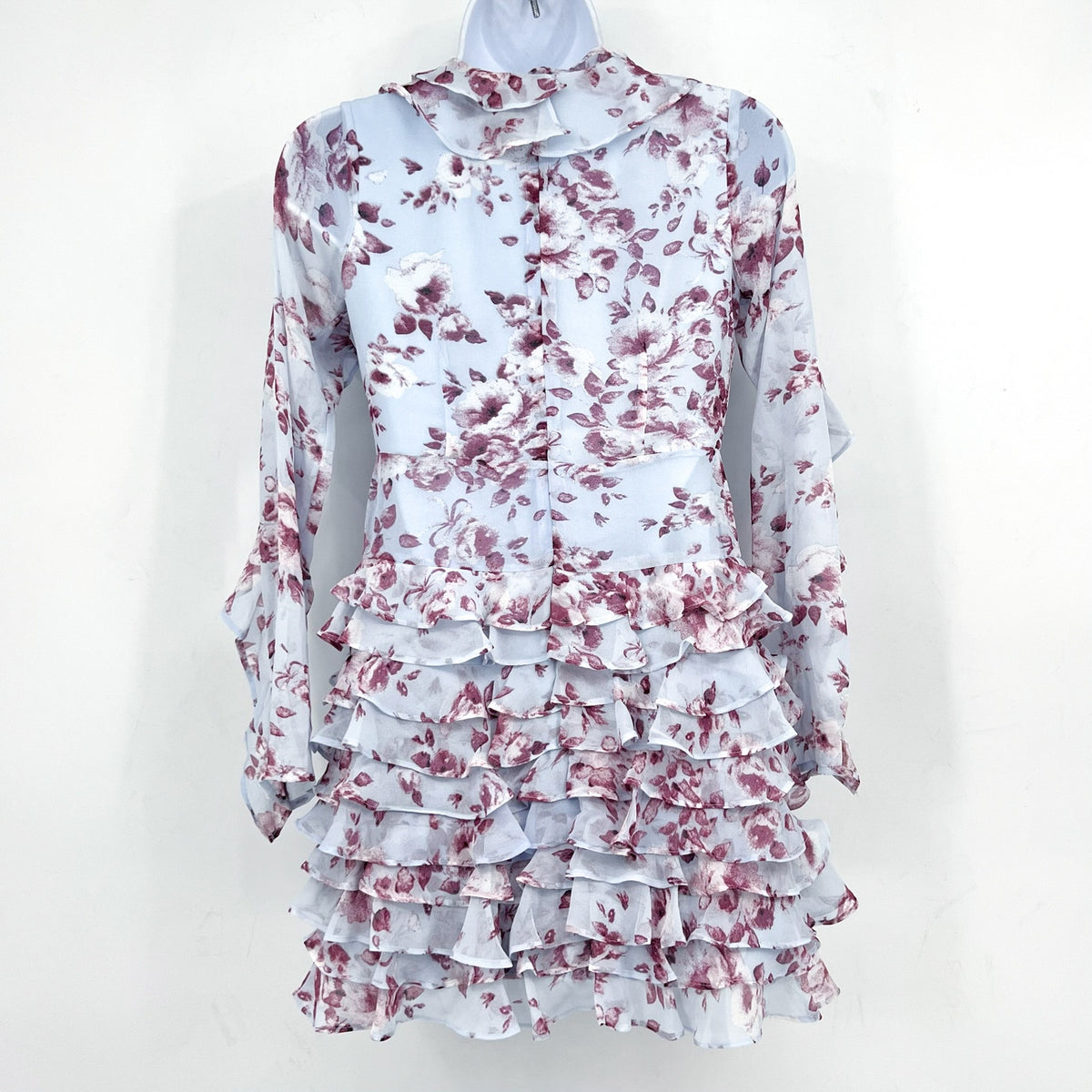 BARDOT JUNIOR Girl's Lianna Floral Frill Dress Size 14 Sky Blue Long Sleeve NWT