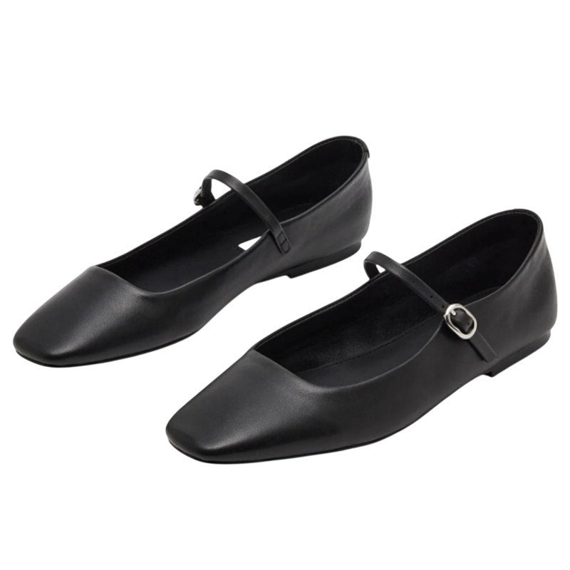 Steve Madden Womens Maple Flats Size 7.5 M Black Leather Mary Jane NWOB