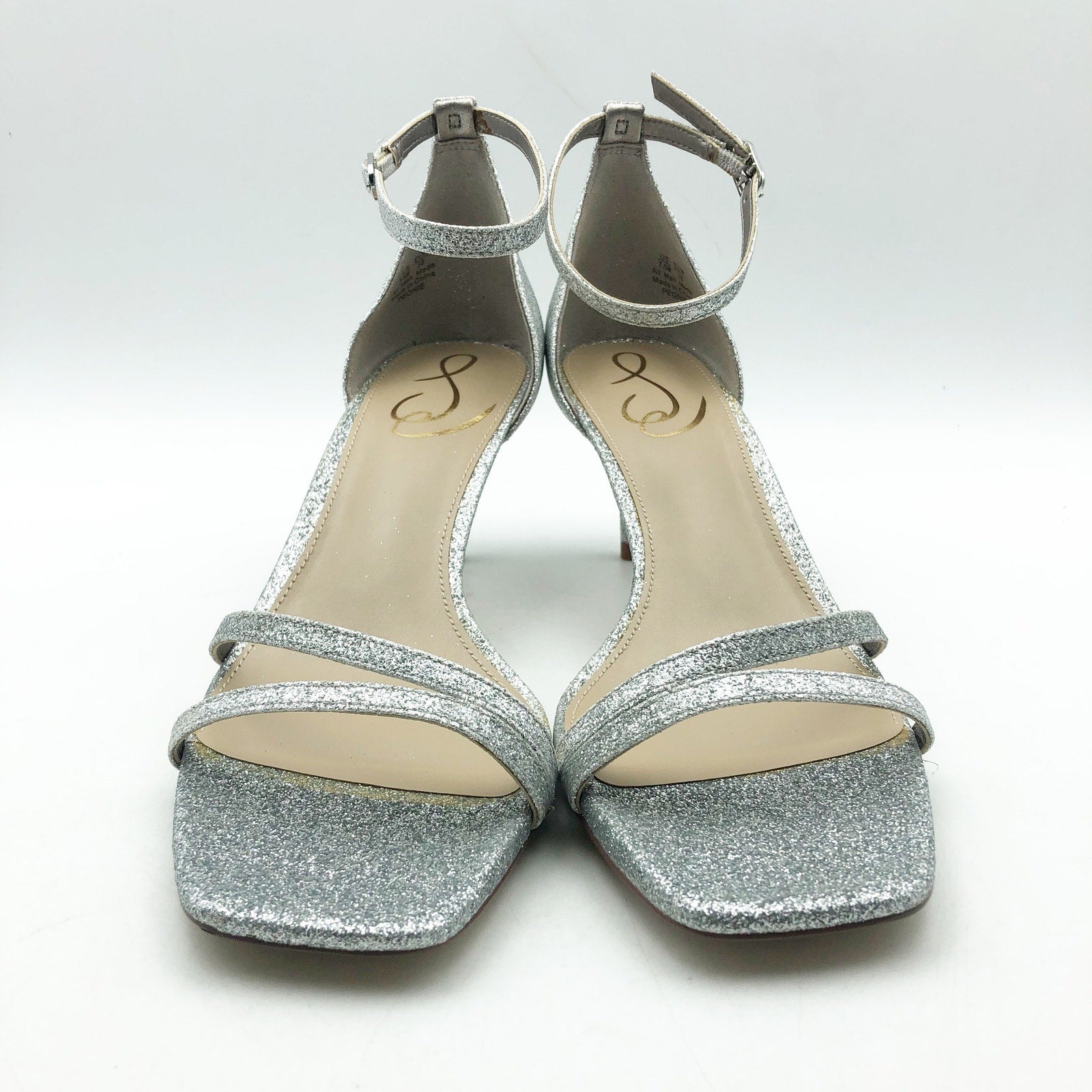 SAM EDELMAN Womens Peonie Kitten Heel Sandal 7.5 M Silver Glitter Strappy NIB
