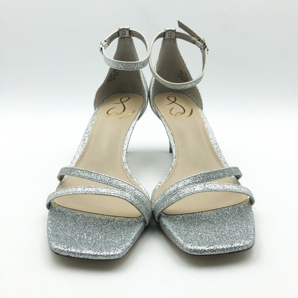 SAM EDELMAN Womens Peonie Kitten Heel Sandal 7.5 M Silver Glitter Strappy NIB