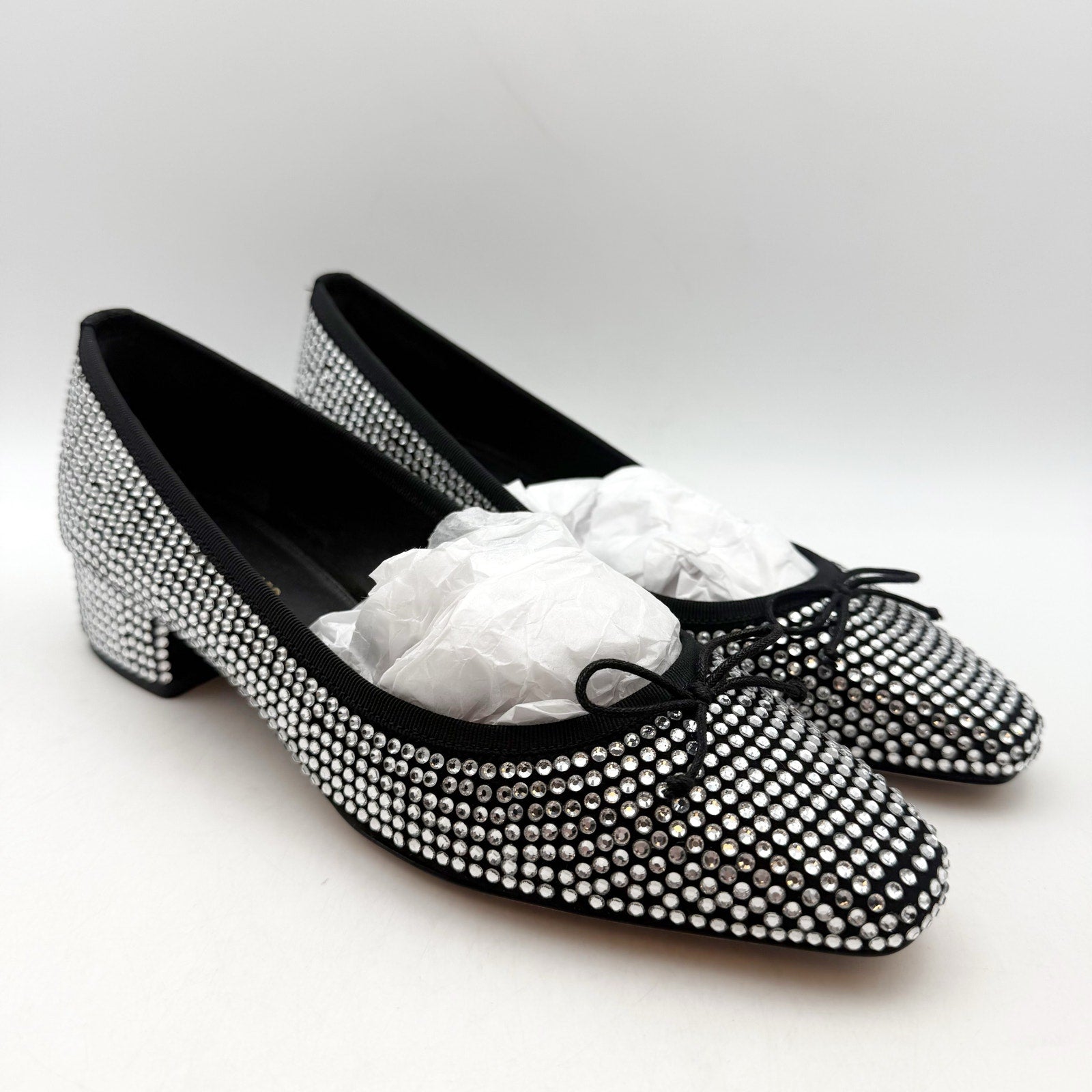 Veronica Beard Women Cecile Ballet Pump US 7.5 Silver Black Suede Rhinestone NIB
