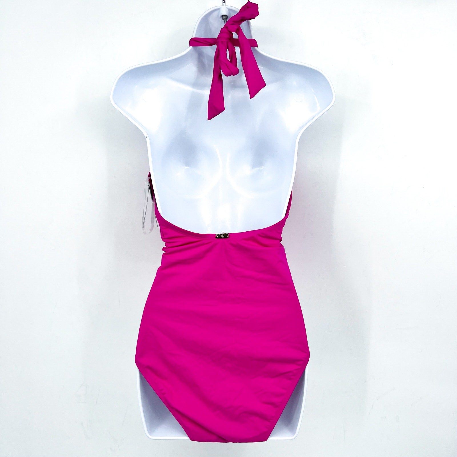 LAUREN RALPH LAUREN O-Ring One-Piece Swimsuit Size 12 Freesia Pink High-Neck NWT