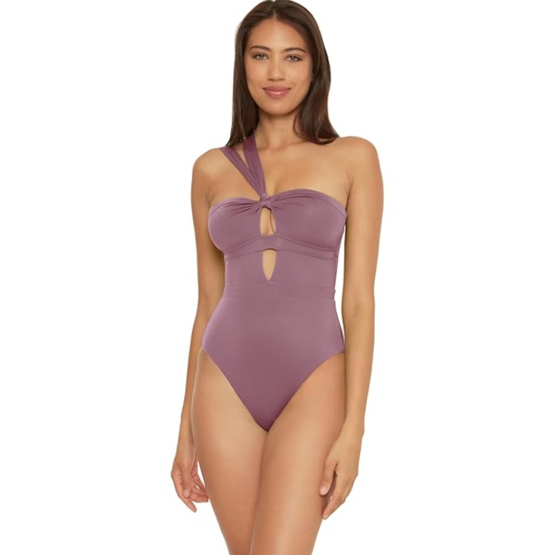 BECCA Women's Color Code Rylie Bandeau One-Piece Swimsuit Large Purple Fig NWT