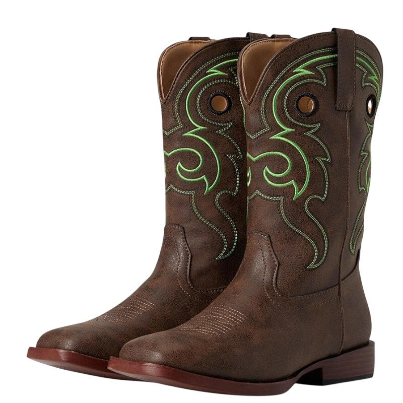 Roper Kids Eastwood Calf-High Boots US 6 EU 37 Brown Green Western NIB
