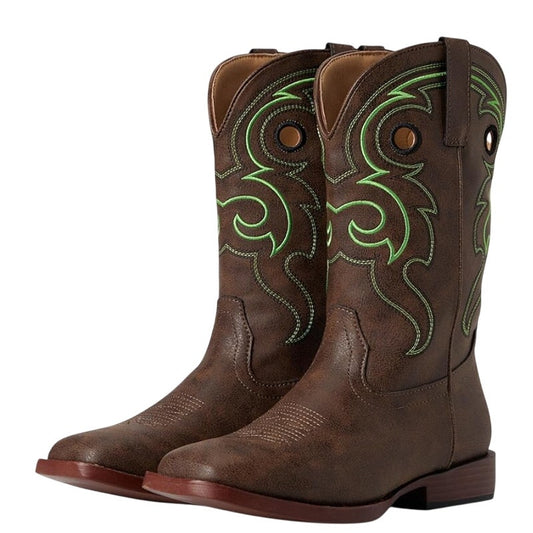Roper Kids Eastwood Calf-High Boots US 6 EU 37 Brown Green Western NIB