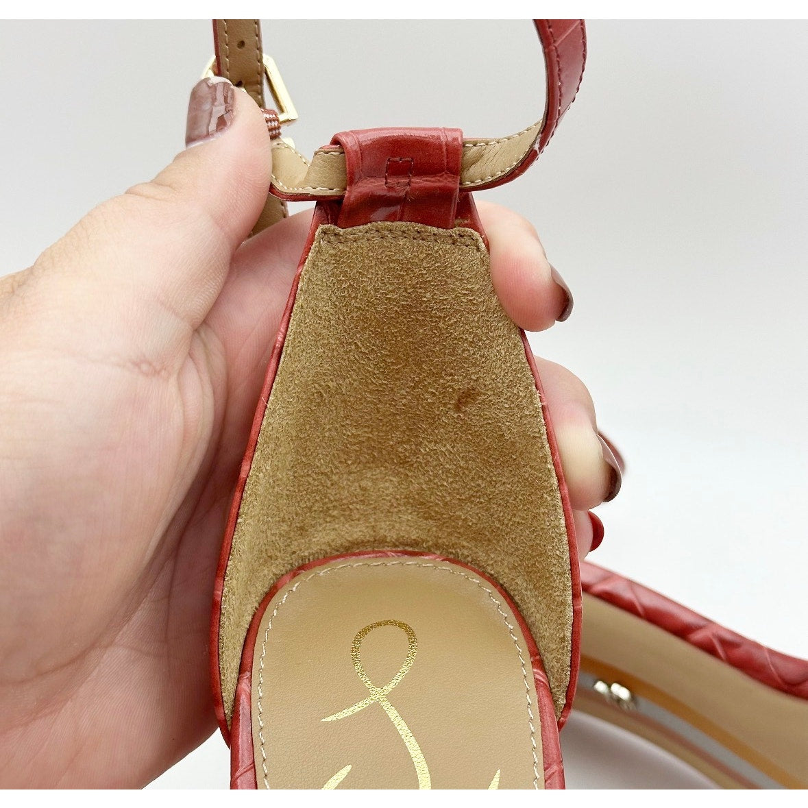 SAM EDELMAN Womens Yaro Dress Sandals Size 7 M Rosed Red Leather Heel NWOB